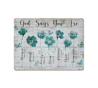 Letrero rústico de metal con pintura única: flor de menta, mariposa, "Dios dice que eres único", láminas de paisajes de Jesús, decoración para el hogar, 30x40 cm (12x16 pulgadas).