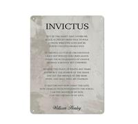 Letrero rústico de metal con poema inspirador "Invictus" impreso. Arte de pared para el hogar, la oficina o la residencia estudiantil. Póster retro motivacional de literatura, poesía y pintura de 3