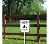 Letrero rústico español de aluminio con estaca - Please Clean Up After Your Dog - Cartel bilingüe español al aire libre para jardín, césped, vecino, carretera, Stree Park, 12 x 15 cm
