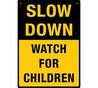 Letrero Slow Down Watch For Children de 8 x 12 pulgadas, aluminio libre de óxido, fácil de leer y resistente, letrero de metal para exteriores, para el hogar, granja, patio