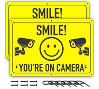 Letrero Smile You're On Camera 11.75 x 8 pulgadas Paquete de 2 Seales de seguridad de videovigilancia de aluminio ideales para evitar el i