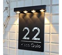 Letrero solar para casa con luz LED para el exterior, letrero de acrílico cortado con láser, placa de nombre, dirección residencial, letrero de calle (18 x 24 cm)