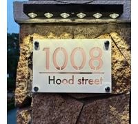 Letrero solar personalizado con número de casa para exteriores, con sensor de movimiento inteligente, números de casa, LED (blanco (oro rosa), 15 x 22 cm