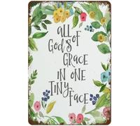 Letrero vintage con cita de bebé con texto en inglés "All of God's Grace in One Tiny Face" para decoración del hogar, cocina, decoración de pared, póster de metal para habitación, 8 x 12 pulgadas