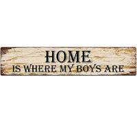 Letrero vintage con texto en inglés "Home is Where My Boys are", placa de metal retro para bar, pub, decoración de pared, letrero de lata de 4 x 16 pulgadas