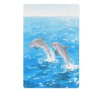 Letrero vintage de hierro impreso con delfines jugando para el hogar, oficina, dormitorio, sala de estar, cafetería, decoración de pared, 11.8 x 7.9 pulgadas