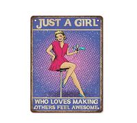 Letrero vintage de hojalata con texto en inglés "Just A Girl Who Loves Making Others Feel Awesome Vintage Tin Sign", regalo de peluquería, decoración de peluquería, cafetería, hogar, patio, jardín