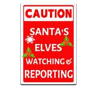 Letrero vintage de hojalata con texto en inglés "Merry Christmas", "Precaution Santa'S Elves Watching & Reporting", decoración de pared retro para cafetería, bar, hogar, decoración de pared, arte de