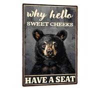 Letrero vintage de hojalata con texto en inglés "Why Hello Sweet Cheeks Have A Seat" para decoración de pared en casa, oficina, cocina, bar, cafetería, jardín, 30,5 x 20,3 cm