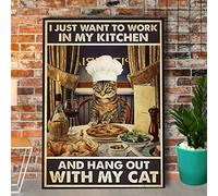 Letrero vintage de metal con texto en inglés "I Just Want to Work in My Kitchen Hang Out with My Cat Pizza Bars Club Cafes Pubs Vintage Home Decor Rustic Tin Signs Wall Art Metal Poster 20.3x30.5 cm