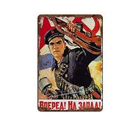 Letreros Adelante, Occidente, Propaganda De Guerra Soviética, Arma, Tema De Guerra, Patrón Rojo Y Azul Decorativo Carteles De Metal Vintage Placa De Pared Póster para Garaje 30X20Cm