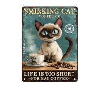 Letreros Amante del Café con Gatos: La Vida Es Demasiado Corta para Un Mal Café. Gracioso Póster Letreros Nostálgico Signo De Pared para Hombre Cueva Sala De Estar Taller 30X20Cm
