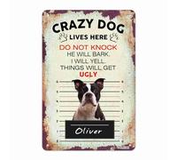 Letreros Aquí Vive Un Perro Terrier Loco. No Llame A La Puerta. Divertidos Placas De Pared Clásico Placa De Pared Póster para Hogar Aula Sala De Estar 30X20Cm