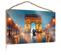 Letreros colgantes de pared con texto en inglés "A Couple Kissing Under The Arc De Triomphe at Night" (20 x 30 cm)