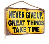Letreros colgantes para decoración del hogar Never Give Up. Great Things Take Time. Decoración vintage para colgar en la pared (15 x 28 cm)
