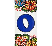 Letreros con numeros y letras en azulejo de ceramica hechos y pintados a mano, para placas con nombres, direcciones y señaléctica. Texto personalizable. Diseño JARDIN 14,5 cm x 7 cm. (LETRA "O")