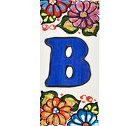 Letreros con numeros y letras en azulejo de ceramica hechos y pintados a mano, para placas con nombres, direcciones y señaléctica. Texto personalizable. Diseño JARDIN 14,5 cm x 7 cm. (LETRA "B")