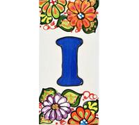Letreros con numeros y letras en azulejo de ceramica hechos y pintados a mano, para placas con nombres, direcciones y señaléctica. Texto personalizable. Diseño JARDIN 14,5 cm x 7 cm. (LETRA "I")