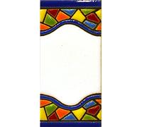 Letreros con números y letras en azulejo de cerámica policromada, pintados a mano en técnica cuerda seca para placas con nombres, direcciones y señaléctica. Texto personalizable. Diseño MOSAICO MINI 7,3 cm x 3,5 cm. (ESPACIO "BLANCO")