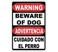 Letreros de advertencia bilingüe con el perro en inglés y español, letrero de seguridad de metal de estaño, decoración para exteriores e interiores, 12 x 18 pulgadas