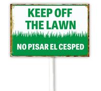 Letreros de aluminio para exteriores, cartel bilingüe con texto en inglés "Keep Off the Law", "No Pisar El Cesped" español, Stay Off Grass No Dogs Pooping Peeping Peeping, placa de metal para valla de