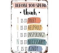 Letreros de aluminio retro de metal de estaño para decoración del hogar Think Before You Speak, decoración de oficina de consejero, letrero de metal para aula, 8 x 12 pulgadas