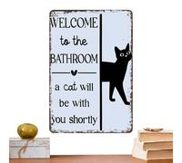 Letreros de Baño Graciosos - Tema Animal Vintage « Gatito Próximamente » Gato Black Decoración Pared Metal | Letrero de Hojalata Retrò para Hogar y Residencia | Cartel Decorativo 20x30 cm para Hotel