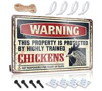 Letreros de bar con texto en inglés «For Man Cave Warning This Property Is Protected By A Highly Trained Chicken1», letrero de metal divertido para la cueva del hombre (20 x 30 cm)