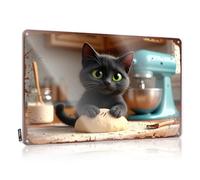 Letreros de barra de metal de hojalata con texto en inglés "Curious Kitten In The Kitchen With Dough", letreros divertidos para acampar al aire libre (20 x 30 cm)