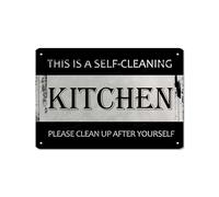 Letreros de cocina con texto en inglés "This is A Self-Cleaning Kitchen Please Clean Up After Yourself", decoración de pared, divertida cita inspiradora, arte moderno, rústico, granja, cocina