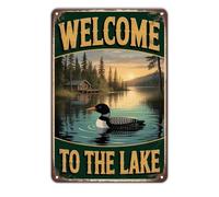 Letreros De Estaño Bienvenidos A Lake Loon Rustic. Cartel De Chapa Resistente Y Duradera Cartel De Metal Impermeable Letrero De Lata para Patio Jardín Aire Libre 20X30Cm