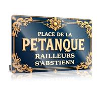Letreros de estaño con texto en inglés "Place De La Pétanque" No Riff-Raff! Letrero de estaño para decoración del hogar, bar, letreros divertidos para exteriores (20 x 30 cm)