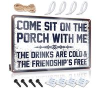 Letreros de estaño con texto en inglés "Warning Come Sit On The Porch With Me The Drinks Are Cold And The Friendship Is Free" (30 x 40 cm)