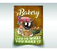 Letreros de estaño divertidos y vintage con texto en inglés "Life is What You Bake It" para hombre y mujer, letrero decorativo de aluminio, para bar, restaurante, cafetería, bar, 8 x 12 pulgadas