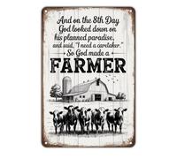 Letreros De Estaño Granjero Y Vacas Y Al Octavo Día Dios Hizo Un Granjero Cartel De Chapa Divertido Letrero De Metal Resistente Y Duradera Cartel De Metal para Aire Libre Jardín Clube 20X30Cm