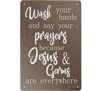 Letreros de estaño retro estilo vintage con texto en inglés "Wash Your Hands and say Your Prayers", letrero de metal, pintura de hierro, 20,3 x 30,5 cm