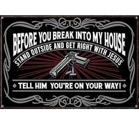 Letreros de estaño vintage con texto en inglés "Man Cave Before You Break Into My House", decoración vintage, garaje, hogar, jardín, cafeterías, cocina, pared, 20 x 30 cm
