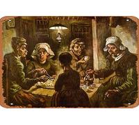 Letreros de estaño vintage laminados de Vincent Van Gogh The Potato Eaters Van Gogh, arte de pared impresionista retrato pintura estilo bellas artes decoración del hogar realismo obra de arte