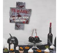 Letreros de Halloween para decoración de Halloween al aire libre, 3 letreros de 17 x 13 pulgadas, tamaño grande, tema aterrador, surtido de advertencia, accesorios de decoración para niños (A, talla
