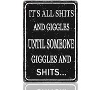 Letreros de hojalata divertidos para decoración de cuevas masculinas, bar, pared, garaje, regalos para hombres, accesorios para cuevas masculinas. "Todo es mierda y risas hasta que alguien te acompañ