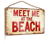Letreros de invierno para decoración del hogar con texto en inglés "Meet Me At The Beach Room Accessories For Men Large Home Sign" (15 x 28 cm)