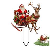 Letreros de jardín navideños | Decoración de acrílico 2D Artesanal - Piqueta para macetas con Papá Noel y Trineo | para Exterior, jardinería, césped, Patio, Sendero, Plantas en Maceta, macetero