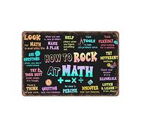 Letreros de lata con texto en inglés «How to Rock at Math», «Welcome Classroom Welcome», póster para profesores, decoración de aula, póster retro divertido de metal, póster vintage para decoración de