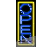 Letreros de luz de neón azul abierto con borde amarillo, letrero vertical hecho a mano, barra de neón LED real para decoración de sala de juegos, PVC, 14 x 17 pulgadas