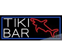 Letreros de luz de neón Tiki Bar con tiburón con borde azul, letrero LED hecho a mano para decoración de sala de juegos, PVC, 14 x 17 pulgadas
