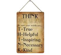 Letreros de madera con texto en inglés "Think Before You Speak" para el aula, letreros motivacionales de madera inspiradores y edificantes, decoración de pared, 8 x 12 pulgadas