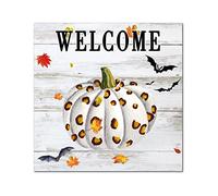 Letreros de madera de Halloween con diseño de lunares, calabaza, hojas de arce, telaraña, murciélago, bandeja escalonada, rústico, para colgar en la pared, letrero decorativo para sala de estar