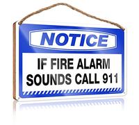 Letreros de madera para decoración del hogar, aviso si la alarma de incendios suena llamada 911, placas de madera para manualidades, decoración de porche delantero (23 x 35 cm)