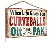 Letreros de madera para exteriores con texto en inglés "When Life Gives You Curveballs, Hit 'Em Out Of The Park". Letrero para colgar en la puerta (20 x 30 cm)