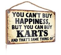 Letreros de madera para exteriores con texto en inglés "You Can't Buy Happiness, But You Can Buy Karts And That's Same Thing Of Boys" para colgar en la puerta (23 x 35 cm)